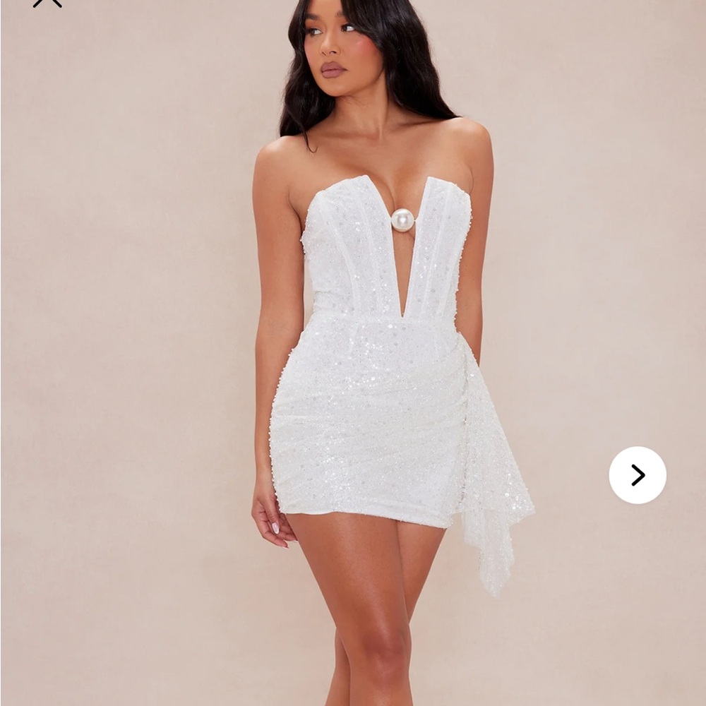 Denise Embellished Mini Dress - White